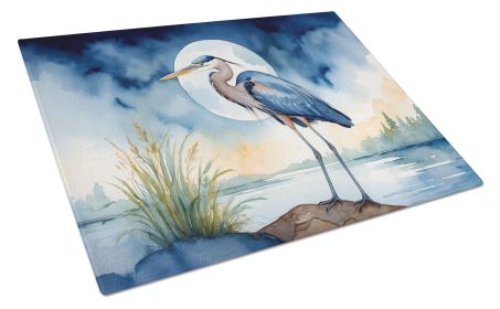 Blue Heron Under the Moonlight Glass Cutting Board Decorative Tempered Glass Kitchen Cutting and Serving Board Large Size Chopping Board