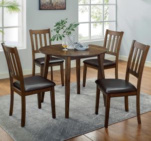 Kitchen 5pc Dining Set Round Dining Table And 4x Side Chairs Walnut, Dark Brown Transitional Solid wood Dining Room Furniture Leatherette Padded