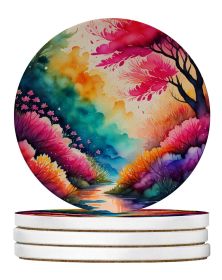 Colorful Azaleas Large Sandstone Coasters Pack of 4 Absorbent Round Coasters Decor Gifts for Men or Women, 4 in, Multicolor