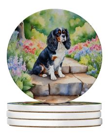 Cavalier Spaniel Spring Path Large Sandstone Coasters Pack of 4 Absorbent Round Coasters Decor Gifts for Men or Women, 4 in, Multicolor